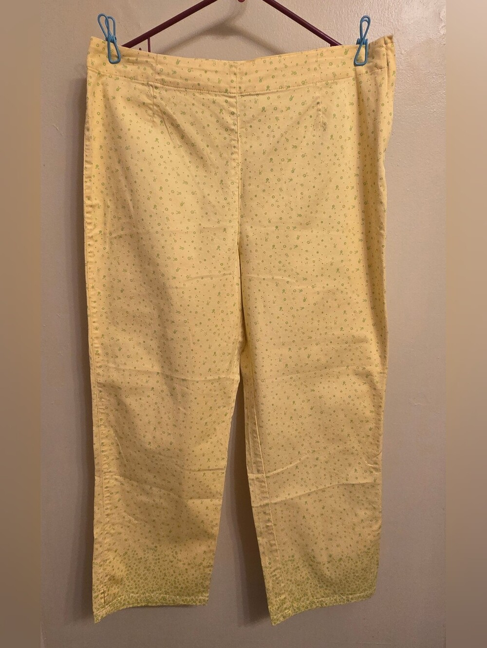 Susan Bristol Y2k Preppy Yellow Ditsy Floral Cropped Pants 12 Cottagecore Capris